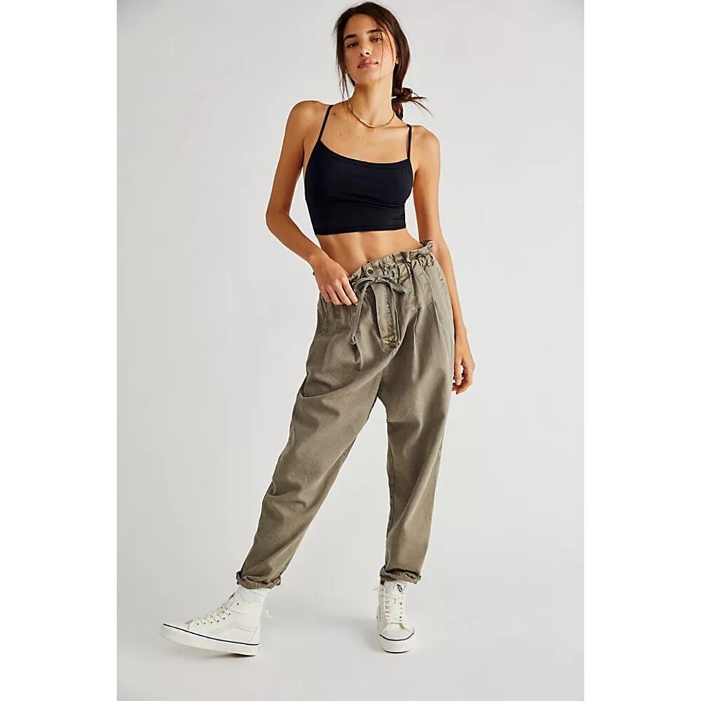 Free People Margate Pleated Trouser Womens Pants Size XS Baggy High Olive Green